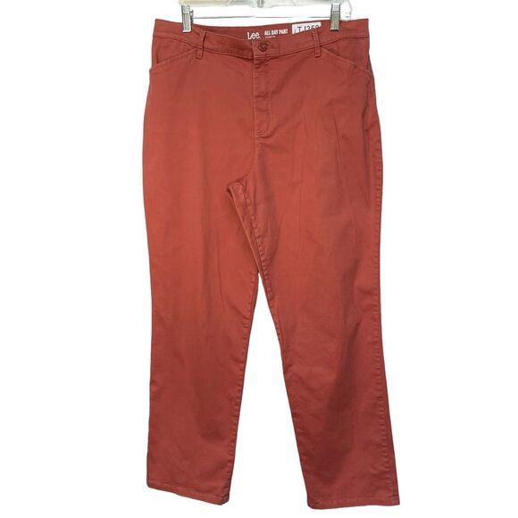 Lee All Day Straight Leg Pants Women Size 16 Burnt Orange Stretch Pockets‎ - Picture 1 of 11